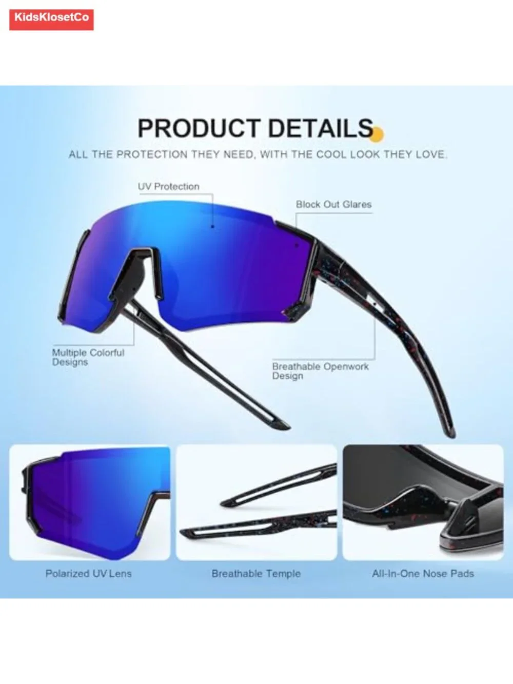 3PK Kids Sunglasses Youth Baseball Sports Cycling Goggles UV Protection